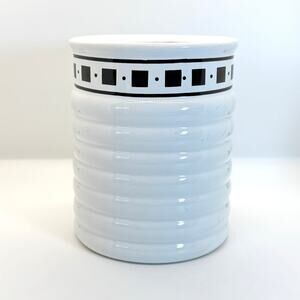 VTG Himark Black‎ White Ceramic Utensil Crock Geometric Kitchen Canister 80s-90s